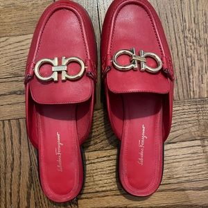 Ferragamo red leather Viggio mules